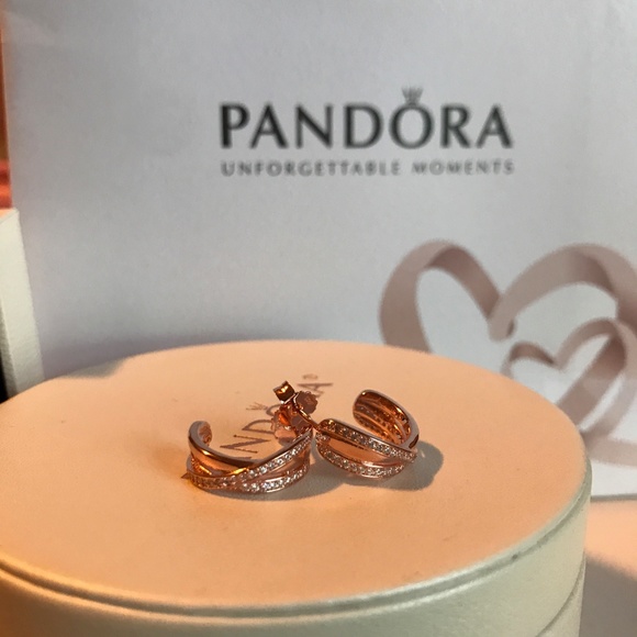 Pandora Entwined Hoop Rose Gold Earrings New - Picture 6 of 7